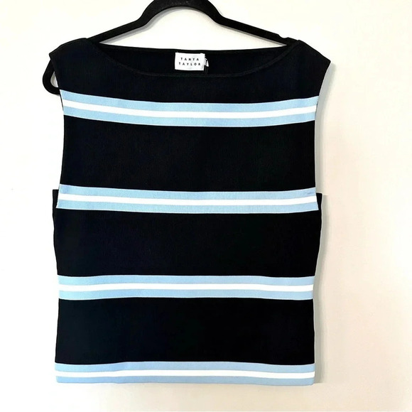 Tanya Taylor Sleeveless/Cap Sleeve Zanita Knit Black/Blue Top Size L NWT - Picture 2 of 7